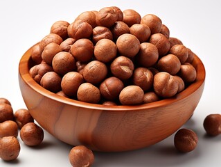 Poster - Hazelnuts pile on wooden bowl organic ingredient