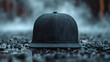 Black baseball cap, snapback on a black background. Mock up design.
