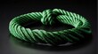 Green colored rope tie knot on plain black background from Generative AI