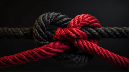 Red colored rope knot on plain black background from Generative AI