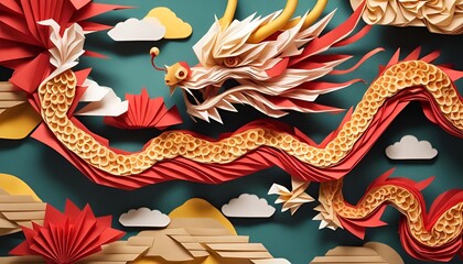 Wall Mural - Chinese dragon, chinese style dragon, origami dragon, paper style, lunar new year