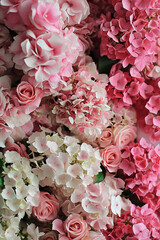 Poster - a close up of a bunch of pink and white flowers, website banner, deep colors