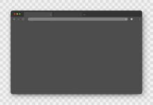 An Empty Gray Browser Window On A Transparent Background. Website Layout With Search Bar, Toolbar And Buttons. Vector EPS 10.