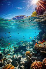 Wall Mural - Underwater paradise with coral reefs and marine life set for tourism and marine biology