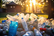 Plastic bottles in a waste bin outside of house. AI Generative