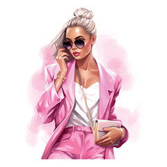 Poster - woman in a leopard print jacket and sunglasses talking on a cell phone, women's day