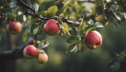 Poster - ripe apples in the apple orchard on an early morning photo