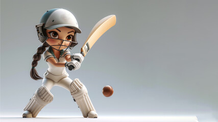 Wall Mural - A cartoon cricket player in white jersey isolated on gray background