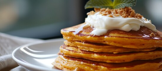 Sticker - Delicious Sweet Potato Pancakes with Creamy Greek Yogurt Topping: A Sweet, Savory, and Nutritious Breakfast Treat