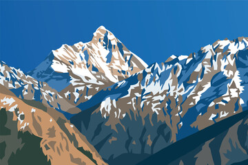 Wall Mural - mount Nanda Devi vector illustration, one of the best mounts in Indian Himalaya, seen from Joshimath Auli,  Uttarakhand, India, Indian Himalaya mountain