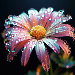 A close-up daisy flower with water droplets on its petals and vibrant.Floral tropical plants and decoration, wedding cards, celebrations, invitation