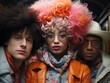 © FlamingoAI - Stylish young woman with multi-colored hair standing together with two men wearing fashionable clothing outside