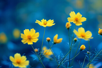 Sticker - Blue and yellow flowers in spring. It's spring. Spring blue yellow flowers. Close-up of Flower. from blue flowersand yellow , a flower background. Yellow blue Flowers in Springtime.