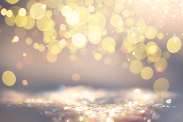 Poster - Golden Bokeh Lights Shimmering in Festive Ambiance With Abstract Background