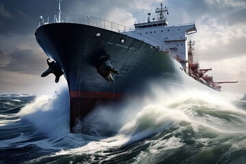 A massive ship is seen floating in the center of a wide expanse of water.