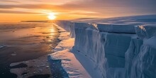 Stunning Arctic Iceberg At Sunset, Nature's Majesty Frozen In Time. Serene Landscape, Perfect For Wall Art And Calendars. AI