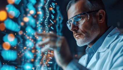 Senior scientist analyzing DNA structure