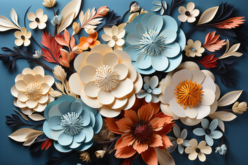 Wall Mural - 3d rendering of a bouquet of colorful flowers on a white background