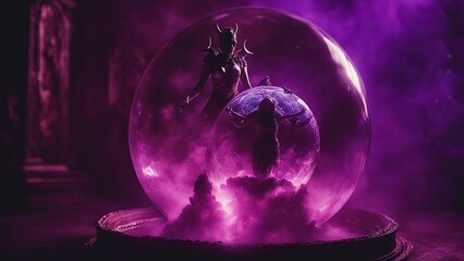 Wall Mural - dragon magic crystal ball highly intricately photograph of devil exorcism and demon woman possessed 