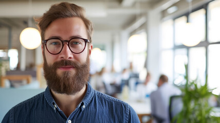 Sticker - Portrait of a positive man with glasses.