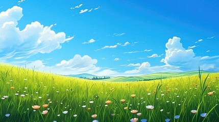 Wall Mural - a wonderful simple anime landscape artwork showing a big wide field