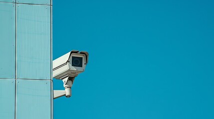 Security camera surveillance on a blue sky background ensuring safety