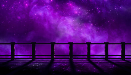 Wall Mural - night starry sky with nebulae and stars, view from the balcony.