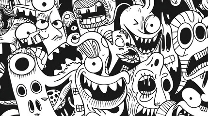 Canvas Print - monsters. Funny line hand-drawn aliens for coloring pages. Flat illustration