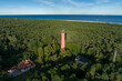 Lighthouse in Hel. Aerial view of Hel Peninsula in Poland, Baltic Sea and Puck Bay . Hel city.Photo made by drone from above. End of poland hel peninsula