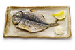 grilled semi-dried horse mackerel isolated on a white background. Japanese food.