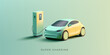 Futuristic composition of Electric Vehicle at charging station 3d render illustration. Modern SUV car illustration and power station to recharge