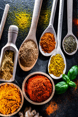 Wall Mural - Composition with assortment of spices and herbs