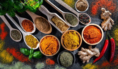 Wall Mural - Composition with assortment of spices and herbs