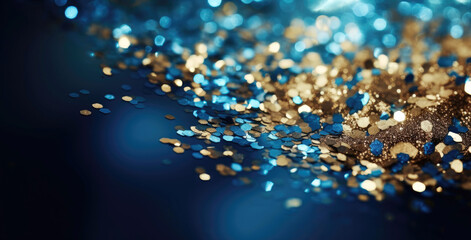 Wall Mural - golden and blue glitter sparkling for festive background