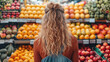 © Katerina Bond - Young woman looking at fruit stalls at the market, view from the back, tourist photo. Shopping, food market, supermarket.