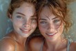 © Larisa AI - Two women, their faces adorned with bright smiles and expressive eyebrows, lean in close to capture a moment of friendship and joy in a selfie, their brown hair framing the image as they showcase the
