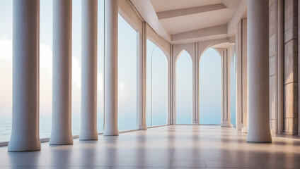 Wall Mural - Clean and smooth 3D beams and columns in a tranquil architectural background.