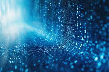 Abstract blue digital binary data stream with light burst