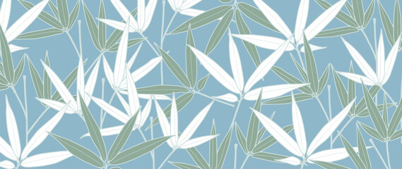 Wall Mural - Light botanical illustration with green bamboo branches and leaves. Vector botanical summer card, wallpaper, cover design