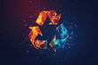 Recycle symbol with fiery and icy textures on dark backdrop