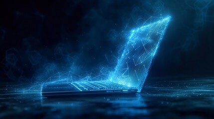 Wall Mural - abstract digital laptop concept illustration with neon blue light