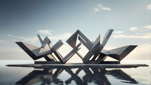 Floating Geometric 3D Structures With Cubistic Elements And Concrete Textures.