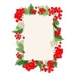 © trihubova - Viburnum rowan rectangle red berry vector frame rustic floral bouquet illustration. Wedding greeting design, fresh forest and garden harvest.