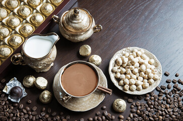 Wall Mural - Sweets on the background of coffee still life