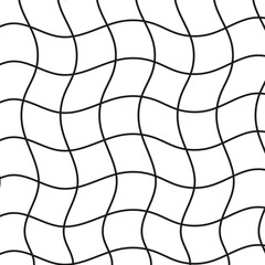 Wall Mural - Illustration of a black fishing or football net.Checkered wavy background in doodle style.