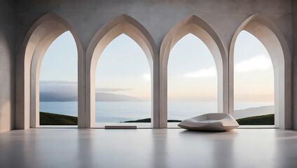 simple and sleek 3d archways with a concrete-inspired surface.