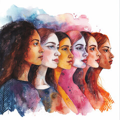 Poster - International Women's Day watercolor illustration on white background