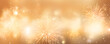 © ratatosk - Holiday background with golden fireworks pyrotechnics on blurred background with lights, sparks and firecrackers. Summer festival Natsumatsuri, Chinese New Year. Celebration New Year's Eve, Christmas