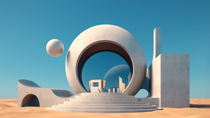 Canvas Print - Abstract architecture surreal building. Dream scene with epic architectural abstraction under the blue sky