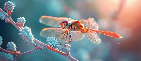 Wall Mural - Exquisite Detail: Enchanting Dragonfly Perched on Pristine Branch Exemplifies Detail, Dragonfly, Branch